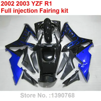 Подходящ за Yamaha гласове под натиска на обтекатели YZF R1 02 03 черен син пламък комплект мотоциклетни обтекателей YZFR1 2002 2003 BC02