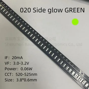 020 Странично блясък SMD LED Зелен 3,8* 0,6 мм с Висока яркост 3806 Висококачествени топки лампи