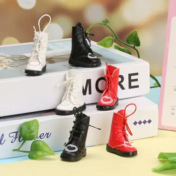 1 чифт куклено играчка обувки, ботуши от изкуствена кожа, мини-обувки с превръзка във формата на сърце, детски играчки, ръчно изработени Подаръци за рожден ден, Аксесоари за куклено играчки