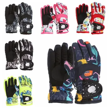 1 чифт нескользящих детски ски ръкавици, спортни ръкавици, непромокаеми, сгъстено, за целия пръст, Ветроупорен Топли снежни ръкавици, Ски