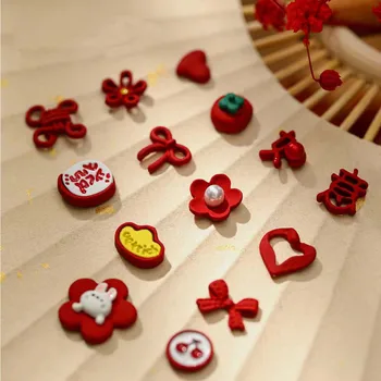 10шт Коледни Висулки за дизайн на ноктите от сплав с Разкошни Червени Цветя Лък, Дизайнерски Аксесоари за нокти, Съвети за 