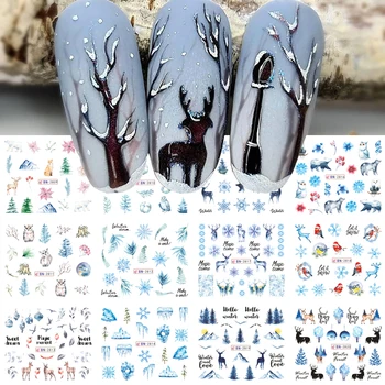 12 Дизайни Коледни Воден Стикери За Нокти Зимен Пейзаж Снежна Дърво Елен Превод На Воден Знак Стикер За Декорация На Нокти Маникюр