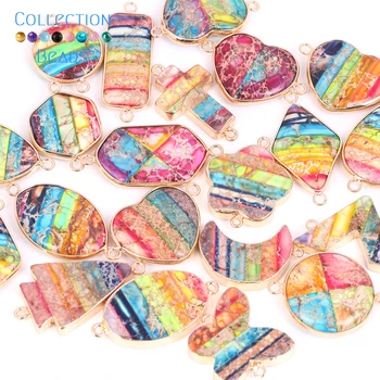1бр 19x34 мм Цветни висулки от естествени камъни, висулки от морската яспис, Двойни Висящи бижута, Колиета и гривни със собствените си ръце