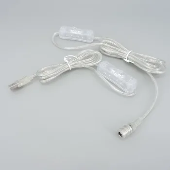 2 м 22awg прозрачен източник на захранване USB DC Кабел 5-12 dc мъжки Женски конектор бутон за превключване на удължителен кабел за led неонови ленти