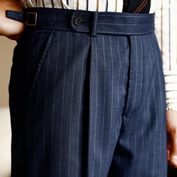 2023 Висококачествени Италиански бизнес панталони за мъже, Офис панталони за светска костюми, ежедневни Сватбени панталони за младоженеца, контрастни ивици синьо