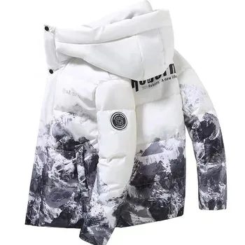 2023 Зимата пуховое палто за двойки, унисекс, с наклон на заснежени планини Прост стил на носене