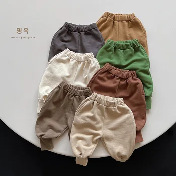 2023 Корея Пролет Есен Памучни Обикновена Свободни Панталони за джогинг за момчета с еластична гумена лента на талията, Детски Спортни Панталони за момчета