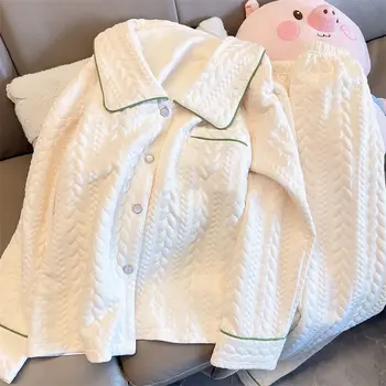2023 Новата есенна пижами, дамски зимни дрехи за почивка от утолщенного чист памук, просто ежедневни домашни дрехи, памук комплект с дълъг ръкав Air Sandwich