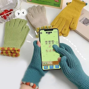 2023 Нови Дамски Възли Вълнени ръкавици Зимни Ръкавици за сензорен екран за целия пръст, ръкавица с остри пръсти, ръкавици за езда, топли ръкавици без пръсти