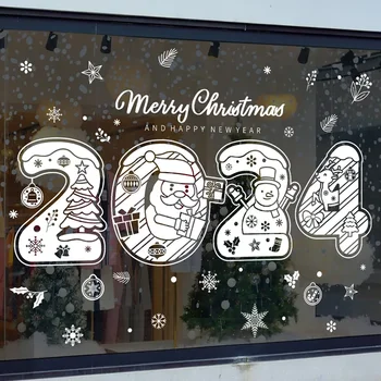 2024 Весели Коледни Прозореца Стикери Дядо Коледа Снежинка Лосове Коледно Дърво Стикер Коледна Украса за Дома честита Нова Година
