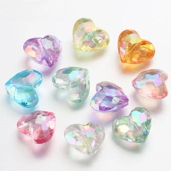 20PCS Ярки цветни 3D кристални мъниста във формата на сърце, гривни с директни отвори, колие, аксесоари 