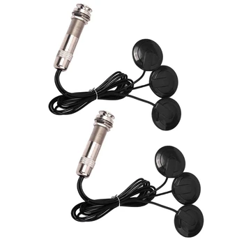 2X Китара звукосниматель, пьезоконтактный звукосниматель микрофон, 3 сензор за звуков конектор 6,35 мм (черен)