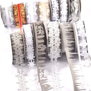 3/10 ярда Коледна Елха Бяла Снежинка Лента За стабилизиране на параметрите Ръчно изработени Панделки за Опаковане на Подарък Тесьма Парти на Фестивала Коледа C3343