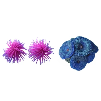 3 Бр силиконови аквариумни рибки с коралов орнаменти, 2 бр лилаво и 1 бр сини