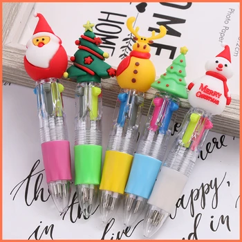5 бр./лот Коледна мини-четири химикалка писалка с шарките на Kawai, Коледни дръжки 4 цвята, ученически пособия, офис консумативи, подаръци