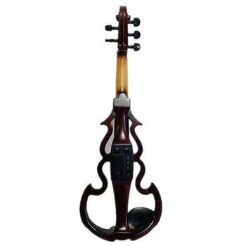 5 струни 4/4 електрическа цигулка от висококачествена кафява масивно дърво с ръчно изработени