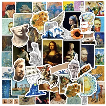 50 листа/опаковка Реколта етикети живопис на Ван Гог, Чаши, багаж, стикери за лаптоп, Стикер на Мона Лиза