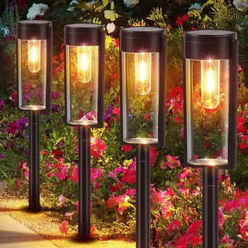 6 бр. соларни лампи за пътеки IP65, непромокаеми слънчеви градински фенери, зелени лампи на слънчеви батерии, декоративни слънчеви светлини за двора