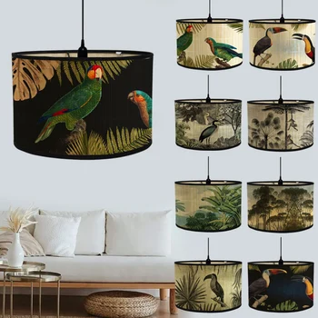 9 Стилове Взаимозаменяеми лампа с принтом птици, ретро бамбук маса за дневни партита, етаж лампа, украшающий капак