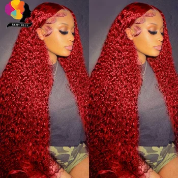99J Кестеняво-червена перука с дълбока вълна отпред, прозрачен червен на перука на дантели 13x4, къдрава цвят на човешки косъм, перука на дантели, перуки, направени от коса Remy