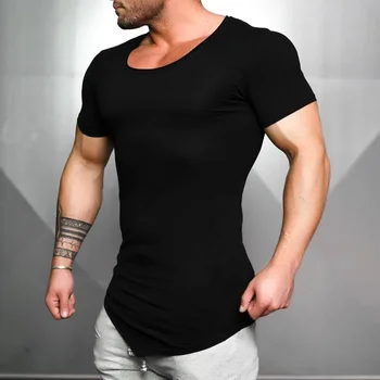 A2408, мъжки облегающая тениска за фитнес, памучен облегающая тениска за мъже културизъм