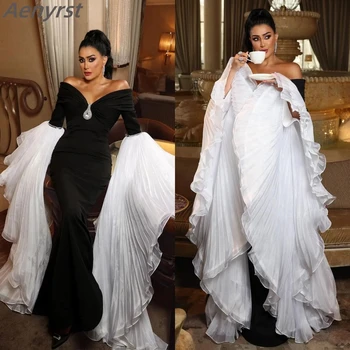 Aenyrst/ Чубрица рокли с плисета на рамене и дълги ръкави за партита, Луксозни Дамски дрехи в Дубай, Черни рокли за абитуриентски бал в стил Русалка, Големи размери