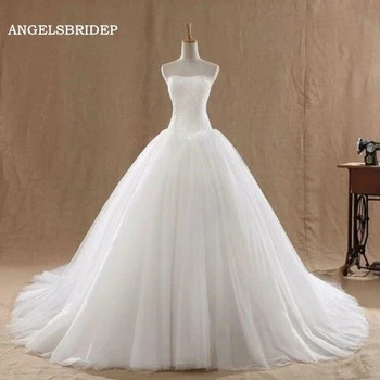 ANGELSBRIDEP Скъпа Бална рокля Сватбена рокля Дантела Leaf Robe De Mariee Тюл Евтина рокля на булката Вечерни Сватбени рокли
