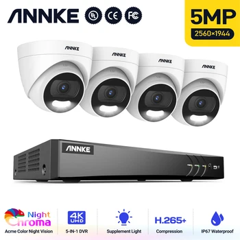 ANNKE 5MP HD TVI Bullet Пълноцветен камера за сигурност за нощно виждане, Система за видео наблюдение 4K Ultra HD 8-канален рекордер Комплект за ВИДЕОНАБЛЮДЕНИЕ