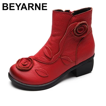 BEYARNE/ Големи размери 35-42, Нови есенно-зимни дамски обувки, Обувки на дебелите ток със страничен цип, Дамски обувки, ботильоны, botas mujerE044