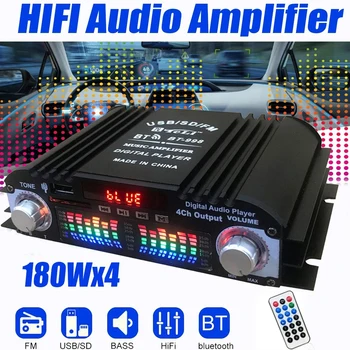 BT-998 Мини Усилватели на мощност hi-fi системи Стерео Авто Домашно Аудио Цифров Усилвател на Звука LCD дисплей, FM, SD, USB Бас DC 12V Bluetooth