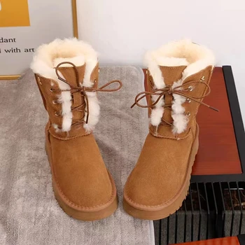 Damyuan 2023 Овче руно, Цялостни мини зимни обувки, Женски полусапожки, Модни топли зимни сгъстено Botas Mujer