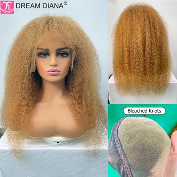 DreamDiana 100% Перуански косата Къдрава Директни дантела перуки с бретон 200 Плътност Омбре Руса Къдрава Директни дантела перуки с бретон