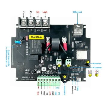 Kincony M1 ESP32 Превключвател на електромера Реле Интелигентен Контролер Променливо Напрежение и Ток Монитор Енергия ESPHome Tasmota Arduino I2C IR