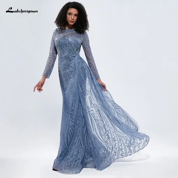 Lakshmigown Muslim прашни сини луксозни вечерни рокли 2024 Дантелено вечерна рокля за жените, вечерни рокли за официални събития, на новост