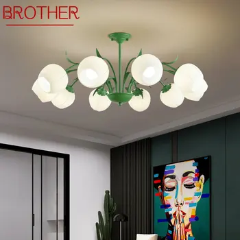 Led полилей BROTHER Green, творчески Прост Свеж дизайн, Стъклен Подвесная лампа за дома, хол, спалня