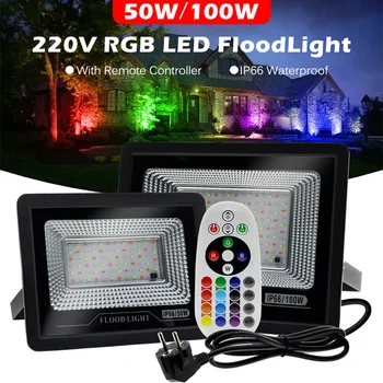 Led прожектор RGB 220V Разсеяна светлина Водоустойчив IP66 дистанционно управление С лампа, Градинска лампа за Хелоуин на Коледно парти