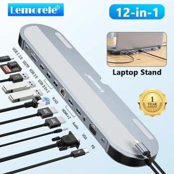 Lemorele TC28 USB-хъб с Док-станция C USB Хъб 4K VGA 3.5 мм Аудио, RJ-45 на USB PD Зареждане C USB Хъб за лаптоп Macbook