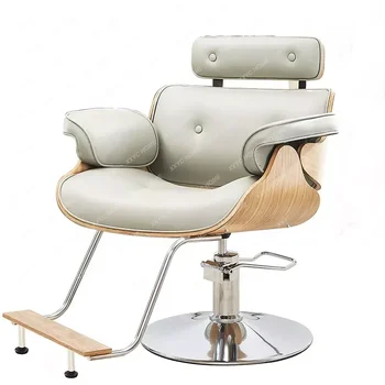 Lie Flat Hair Chair Фризьорски Салон За Повдигане На Косата Лукс Украсяват Специално Въртене Кожен Стол От Орехово Дърво Производител Продава