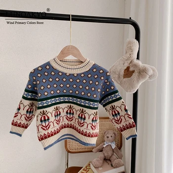 Lunoakvo, есен-зима, модни възли пуловери в национален стил за момичета 2021, детски топъл свободен универсален пуловер