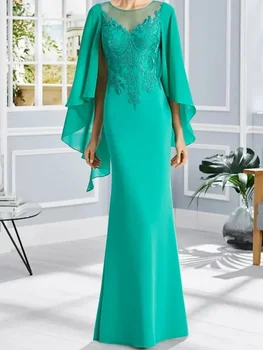 LZPOVE Зелена рокля на русалка за майката на булката 2024, дантелени апликации, шифон, елегантна секси вечерна рокля за гостите на сватбата, роклята за бала