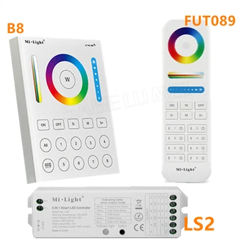 Mi Light 2.4 G Безжична 8-Зонный Радиочестотни Слаби FUT089 Дистанционно управление B8 Тъчпад Стенен RGBWW LS2 5 в 1 Led Контролер за RGB + CCT