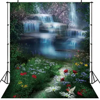 NeoBack Тънък винил прекрасният пролетен водопад с изглед към езерото Детски фонове, за снимки с принтом Детски студийни фотофоны Банер
