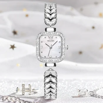 OLEVS, Луксозни Сребърни часовници за жени, Дамски ежедневни Кварцов часовник с хрустальным гривната, най-добрата марка, Креативен подарък Relojes Para Mujer