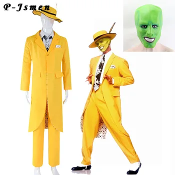 P-Jsmen Movie Men Джим Кери Маска Cosplay Костюм за Хелоуин за възрастни Смешни жълти пълен костюм