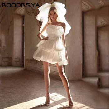 RODDRSYA/ мини-къси булчински рокли на принцеси за жени, меко атласное сватбена рокля без презрамки, елегантен рокля за булката трапецовидна форма 웨딩드레스