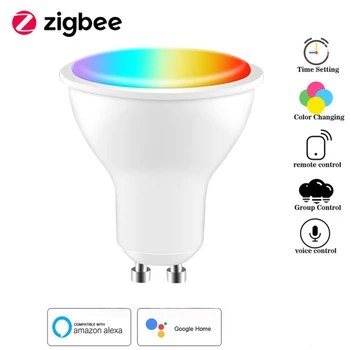SASHA Zigbee Smart Крушка GU10 Прожектор RGB + CCT 100-240 В 5 w. С Регулируема Яркост Гласово Управление на Работа С Алекса Google Home Yandex Алис