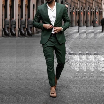 STEVDITG Официални зелени костюми за мъже, Блейзър с козирка и ревери, Однобортный Оборудвана Елегантен яке на една пуговице, панталони от 2 теми, пълен комплект
