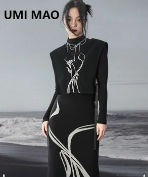 UMI MAO Dark Crowd Design Sense Бродирана Жилетка Дамски есен 2023 Нова Романтична Сладък Готин топ с квадратни деколтета Femme