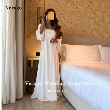 Verngo Елегантна Бяла Коприна с цвят на слонова кост, Дубай, Арабските Дамски официални рокли, Директен бродерия с мъниста, Нощни халати за баня с дълги ръкави.