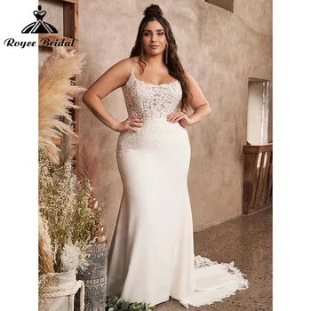 vestido de новия 2022, Сватбената рокля на Русалка голям размер, с копчета отзад, Сатен дантелени апликации, бретельки-облегалката 2022